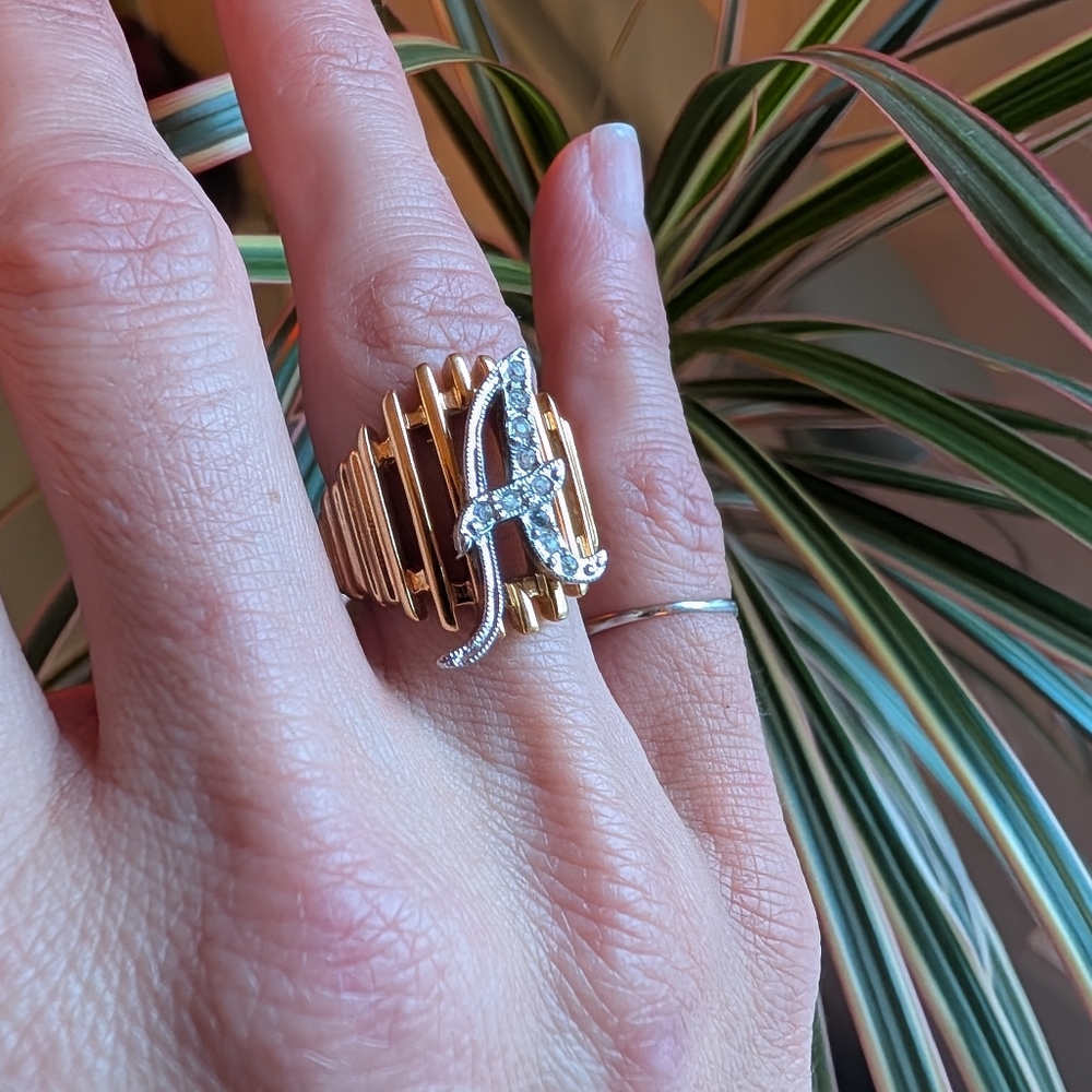 Vintage Ring Sterling Silver & Gold Vermeil Initial "A" Ring ESPO